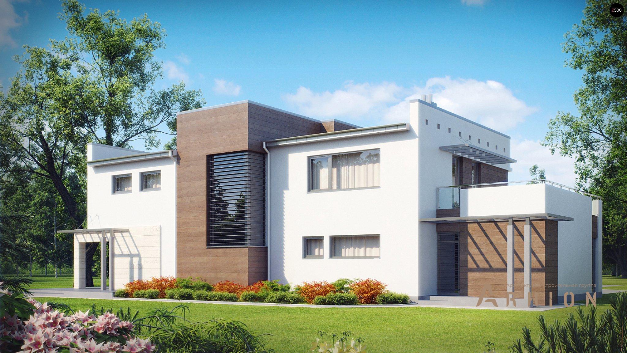 12. Проект двухэтажного дома в стиле хай-тек с плоской кровлей , Zx15 GL2, площадью - 376 кв c терассой, балконом, гаражом